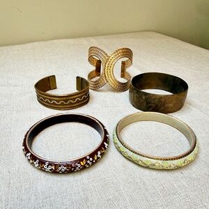 Bundle of Vintage Brass, Wooden and Gold Toned Bracelets